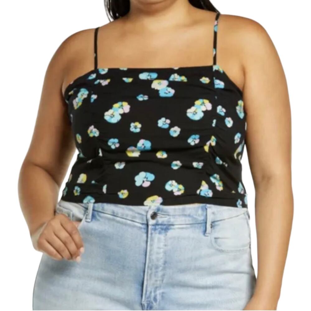 BP Black Spaghetti Strap Floral Crop Cami Size 3X NEW